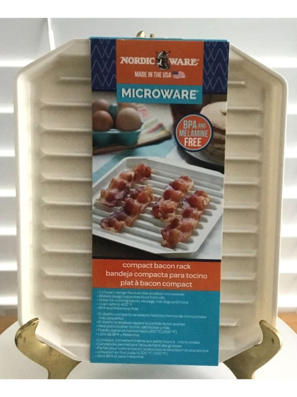 Nordic Ware Microware Compact Bacon Rack 8x10 BPA-Free Ribbed Tray